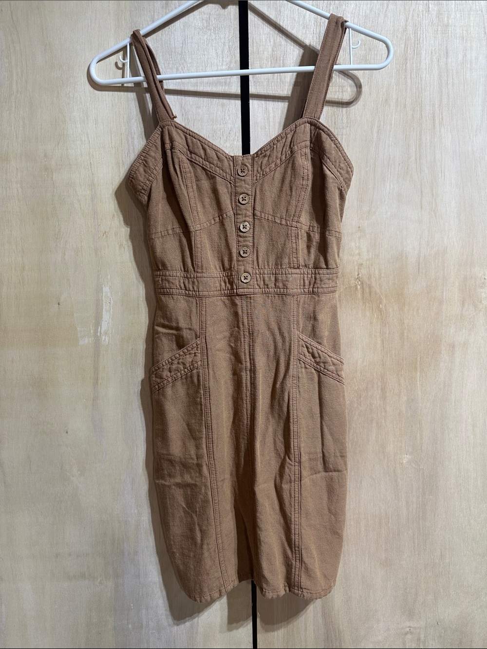 Japna Light Brown Button-Front Mini Dress 0066